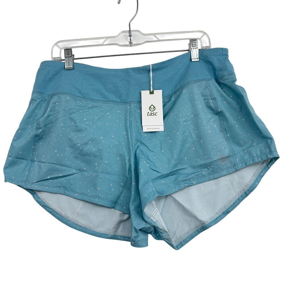 Tasc Recess Running Shorts Womens Size XL Lake Blue Speck Lined Stretch